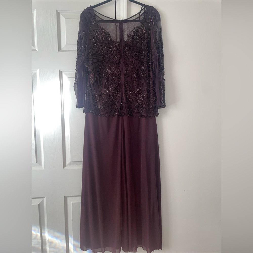 Pisarro Nights Plus Size 3/4 Sleeve Size 18 Sequined Gown deep Plum